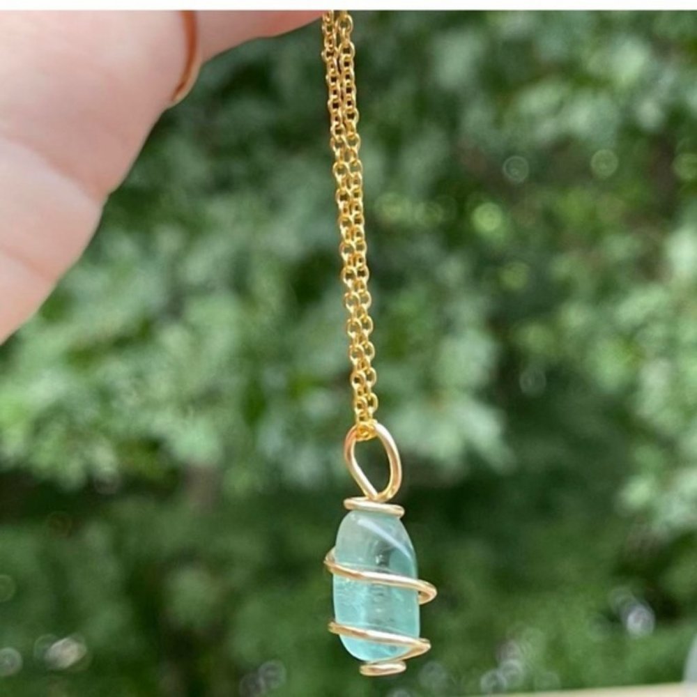 Dainty teal fluorite crystal necklace